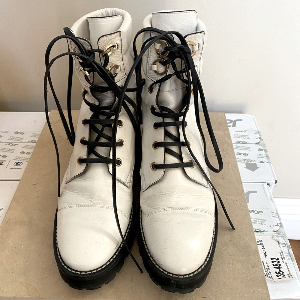 Stuart Weitzman white combat boots